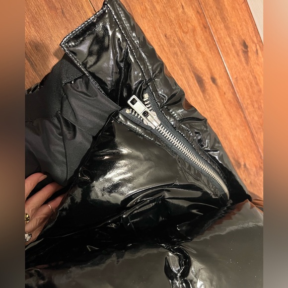 AOC Patent Black Coat Jacket Sexy Winter Ready size small EUC $$$ - Picture 6 of 11